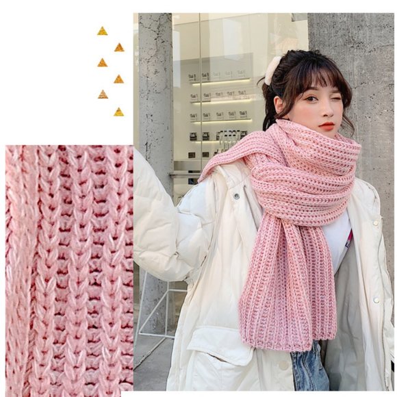 Cozy Chunky Knit Soft Pink Wool Knit Scarf - Picture 1 of 7
